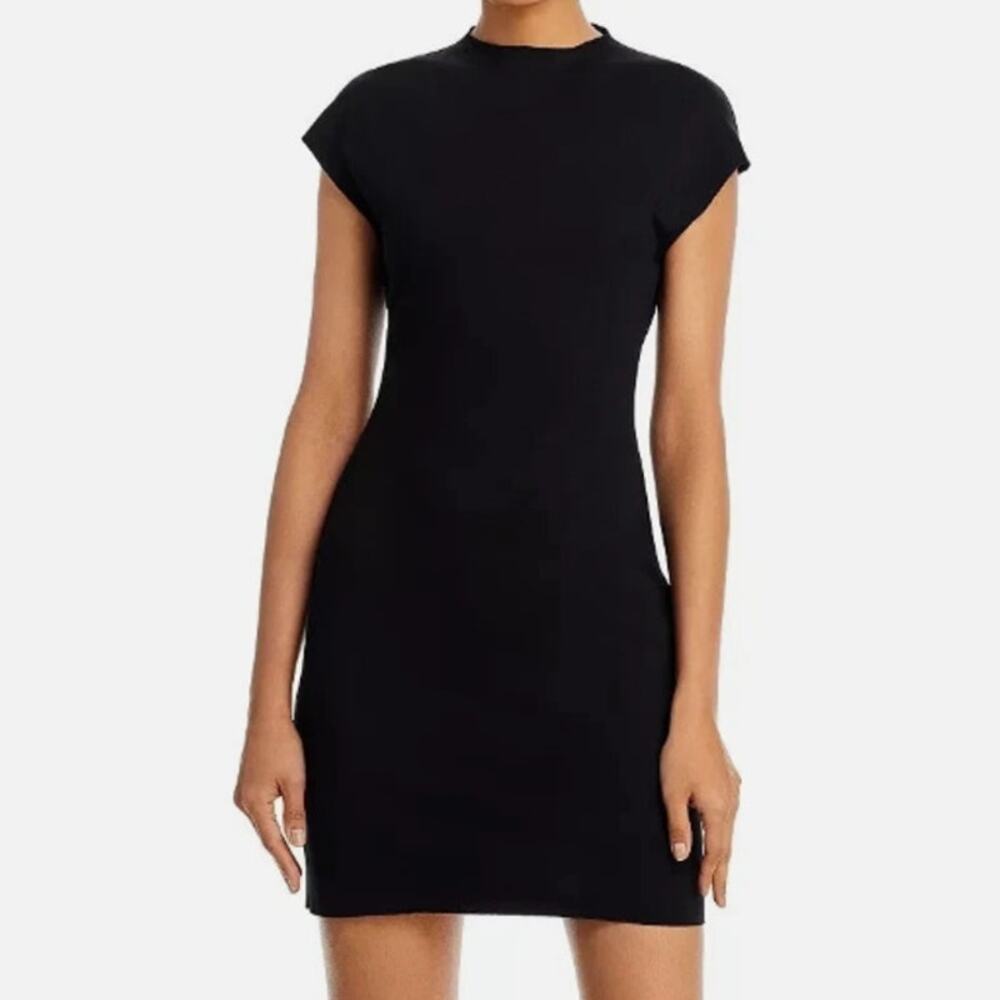 AQUA Bloomingdales Ponte Knit Sheath Mini Dress M Black Bodycon Fitted NWT